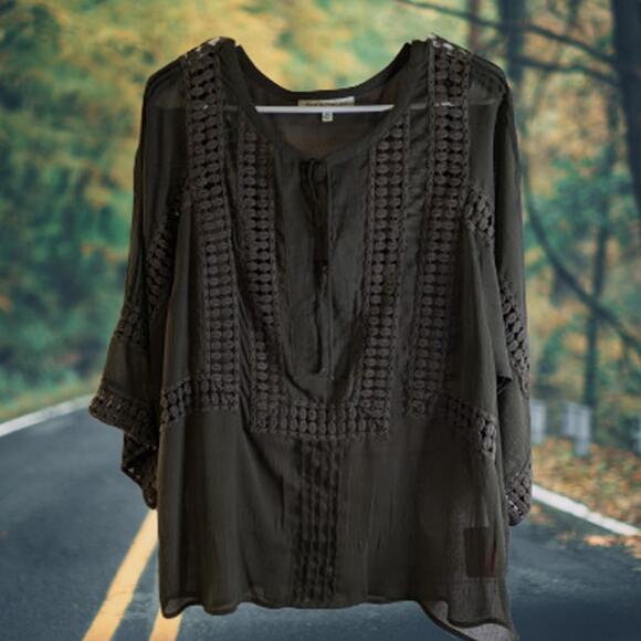 Daniel Rainn Medium olive green shear boho long sleeve winter top. Perfect layer - Picture 1 of 1